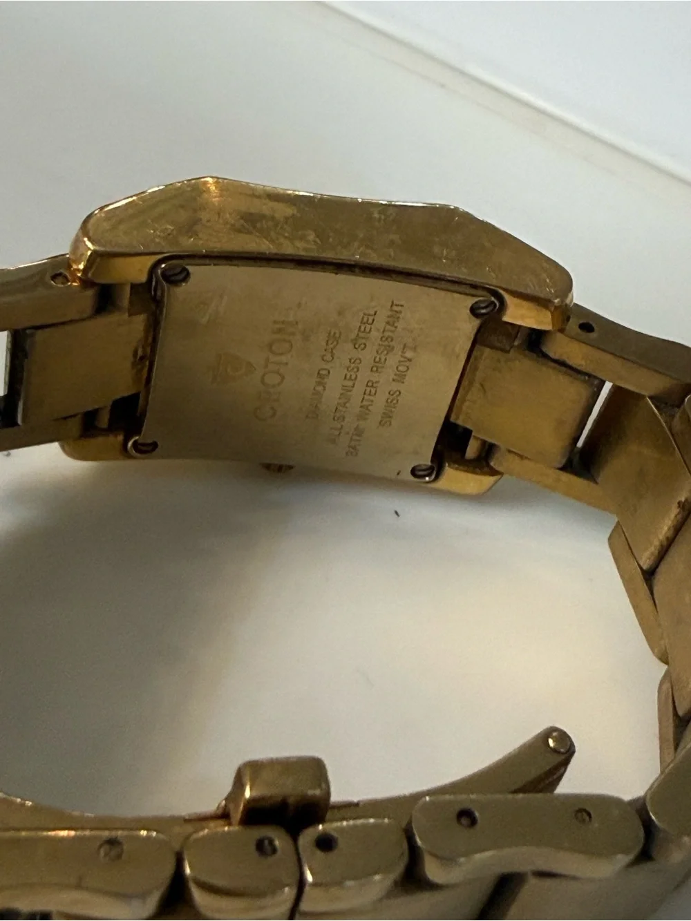 Croton Diamond Case Gold-Tone Rectangular Bracelet Watch Swiss Movement